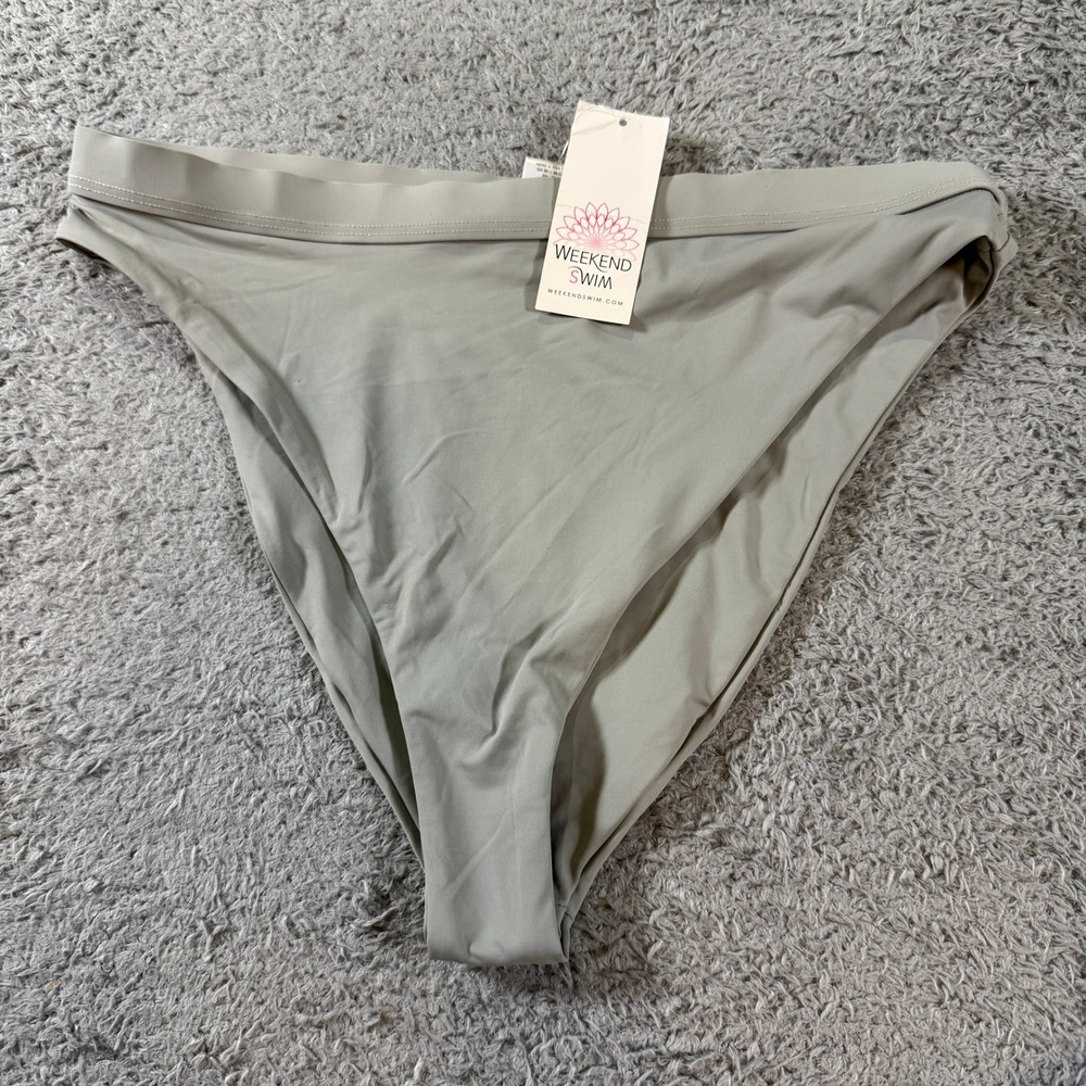 Weekend Swim Womens Bikini Bottoms L Large Sage Green High Waisted High Leg NWT